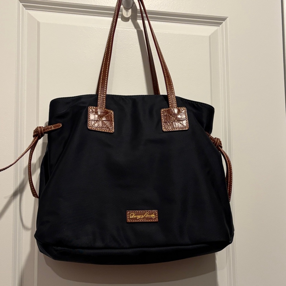 Dooney & Bourke Dark Navy Tote with Leather Trim and Handles
